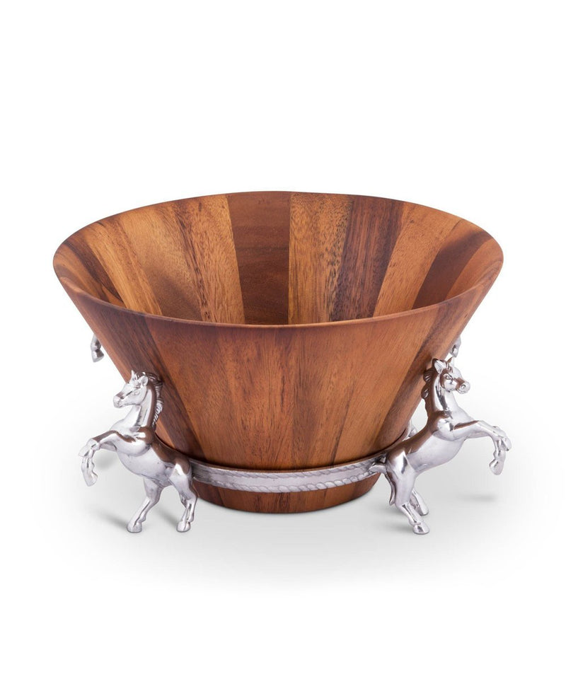 Wooden bowl with horse figurines at the base