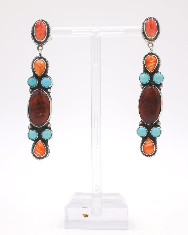 TURQUOISE AND SPINY OYSTER DROPS EARRINGS