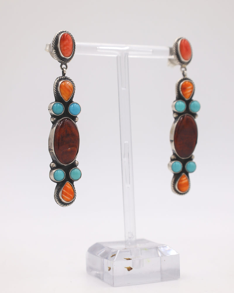TURQUOISE AND SPINY OYSTER DROPS EARRINGS