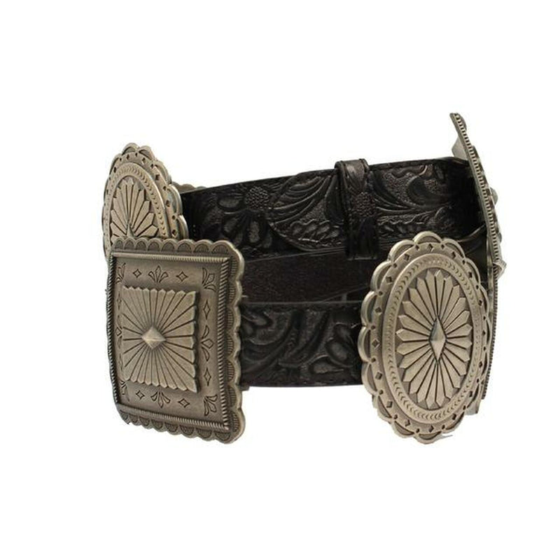 Western Belt Womens Floral Embossed Stones Oval Concho