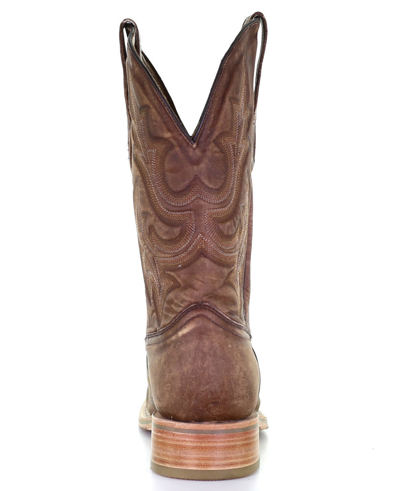 CORRAL MEN'S EMBROIDED WIDE SQUARE TOE BROWN BOOT
