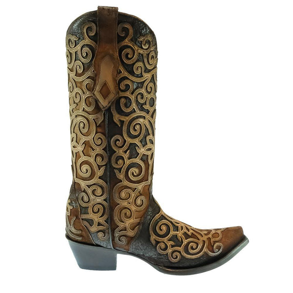 CORRAL WOMEN'S CHOCOLATE LAMB OVERLAY AND EMBROIDERY BOOT