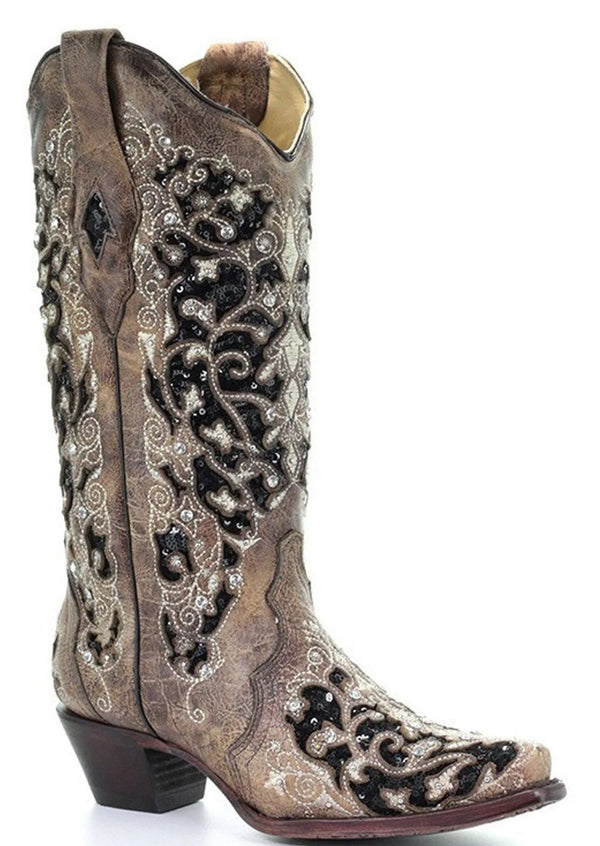 CORRAL WOMEN'S INLAY EMBROIDERED STUDDED CRYSTAL BOOT