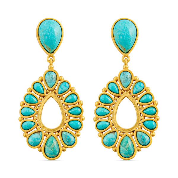 Turquoise tear drop stud with turquoise hollow oval gold earrings