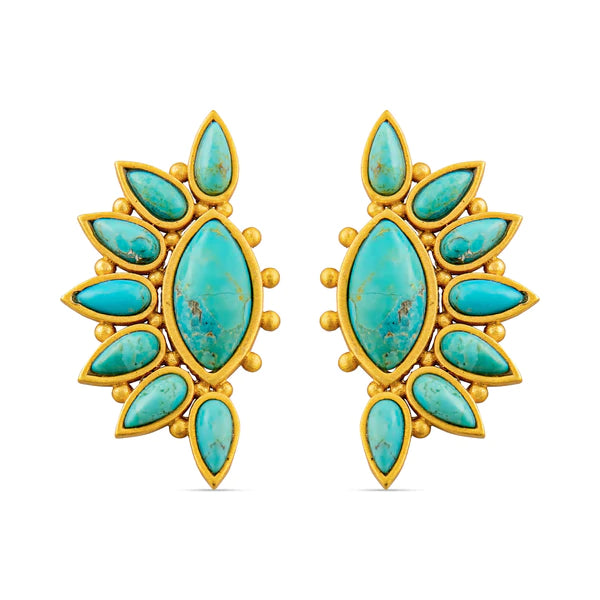 GOLD AND TURQUOISE HALF SUN EARRINGS