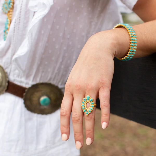 Gold ring with turquoise stones