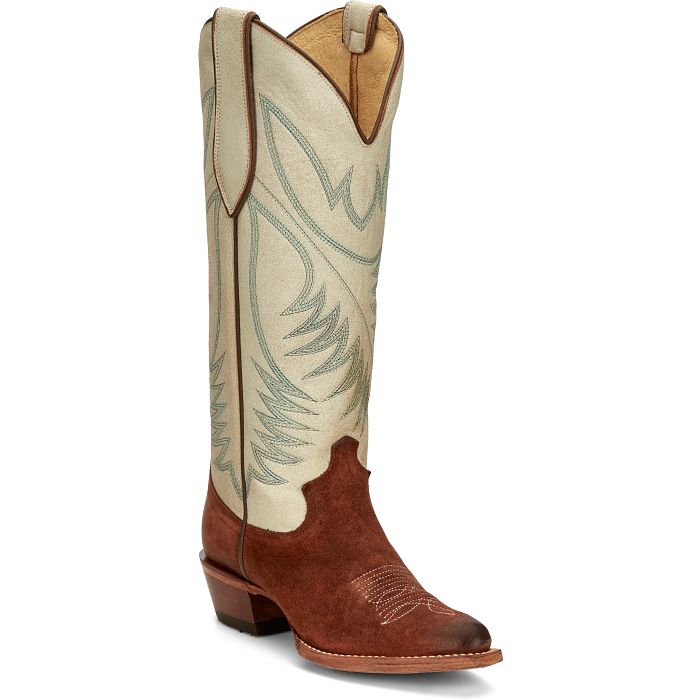 JUSTIN WOMEN'S CLARA BROWN AND WHITE BOOT
