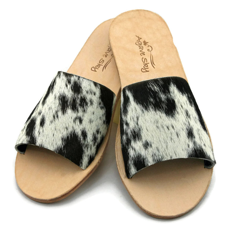 AGAVE SKY COWHIDE SLIDE SANDAL- SALT & PEPPER