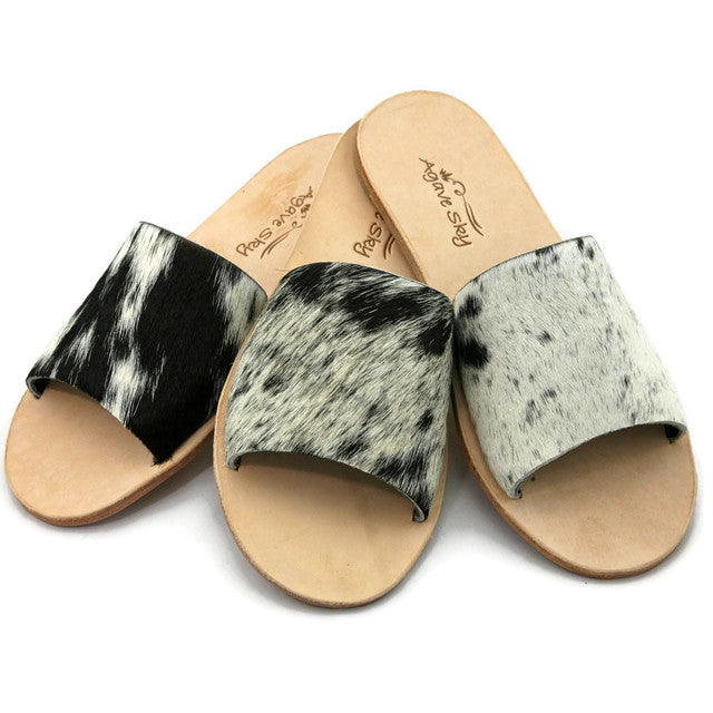 AGAVE SKY COWHIDE SLIDE SANDAL- SALT & PEPPER