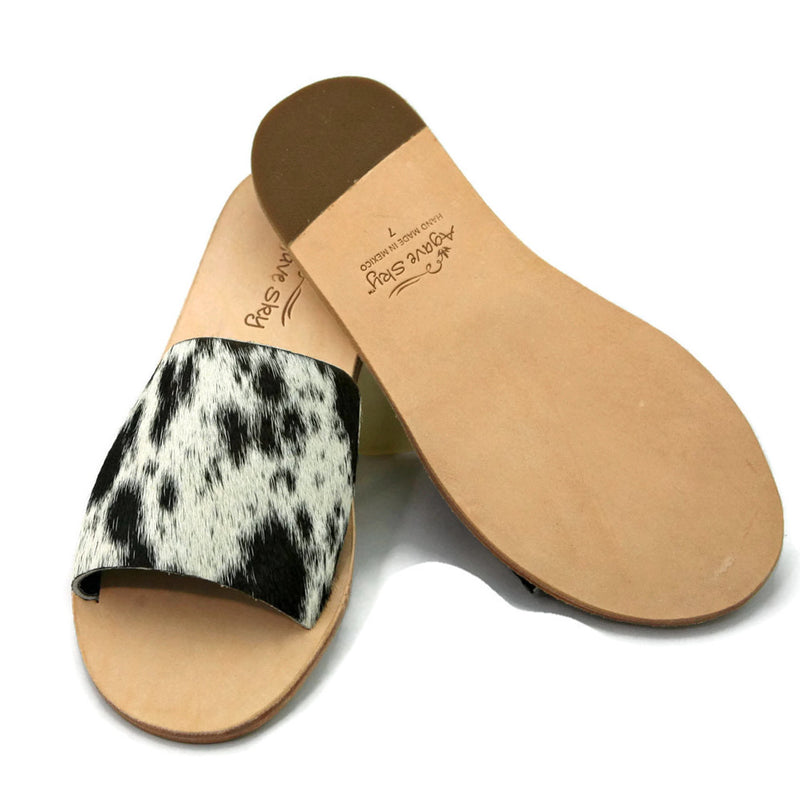 AGAVE SKY COWHIDE SLIDE SANDAL- SALT & PEPPER