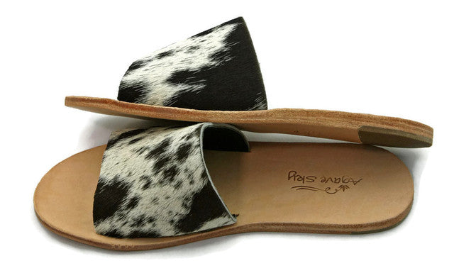 AGAVE SKY COWHIDE SLIDE SANDAL- SALT & PEPPER