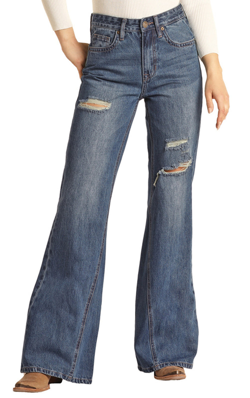 ROCK AND ROLL DENIM WOMEN'S HIGH RISE PALAZZO FLARE JEANS