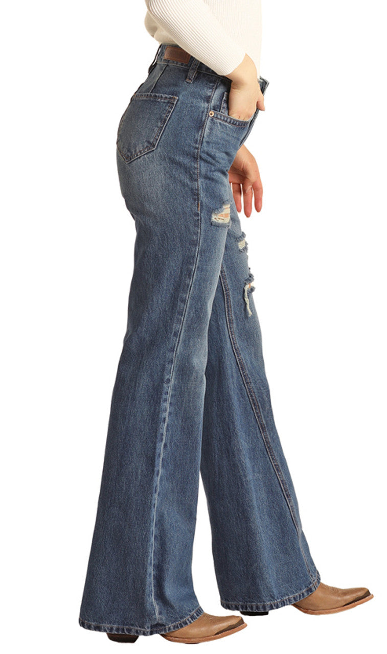 ROCK AND ROLL DENIM WOMEN'S HIGH RISE PALAZZO FLARE JEANS