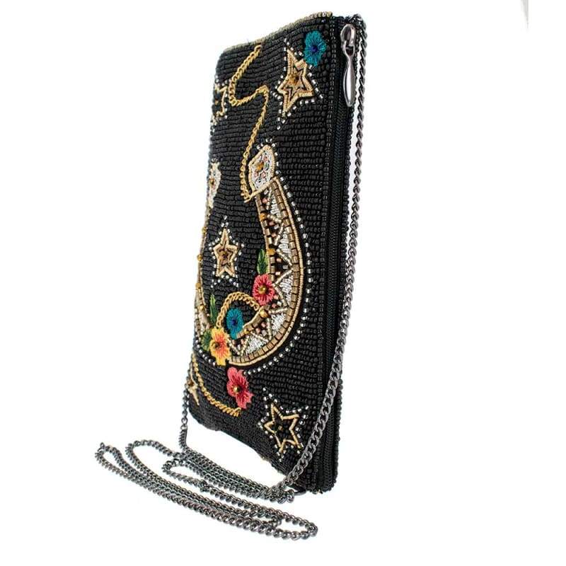 Beaded purse with horseshoe on the front and embellished with stars and flowers