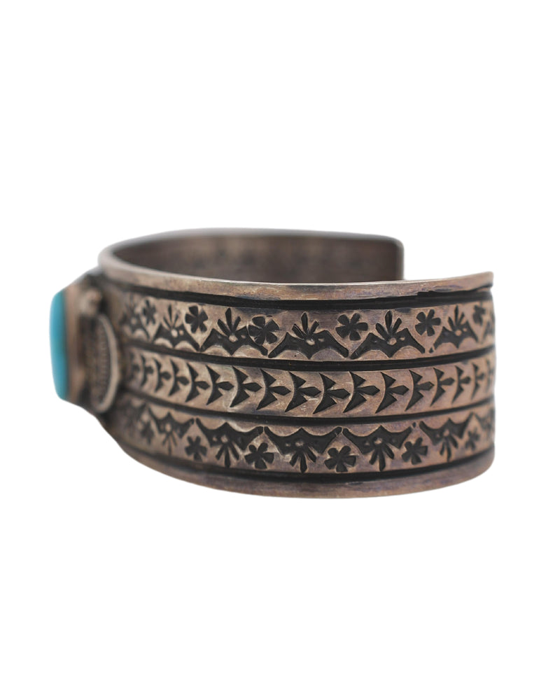 Turquoise Stone Stamped Band Cuff