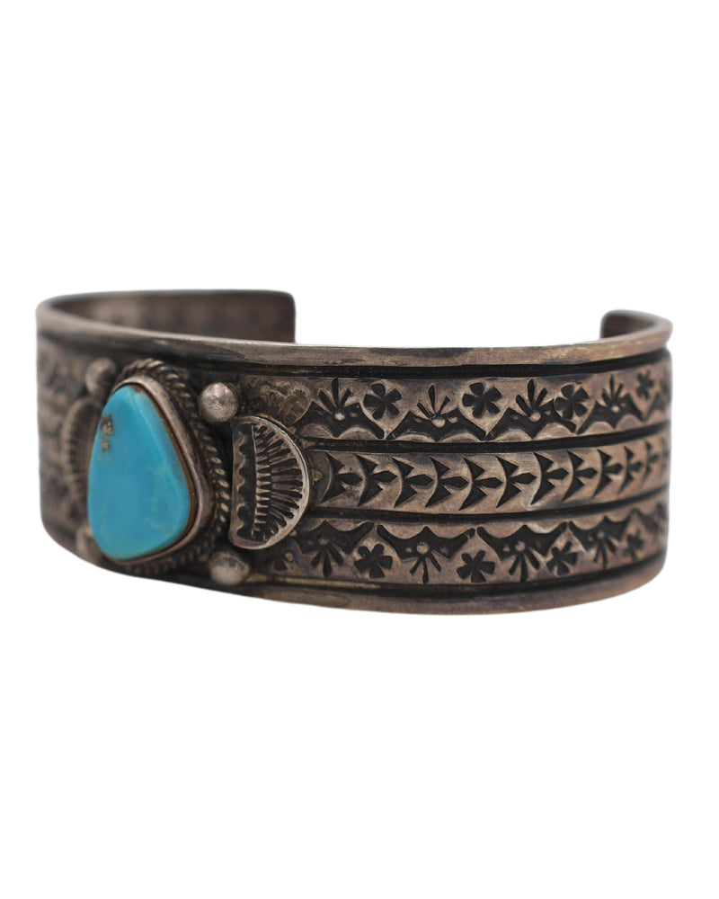 Turquoise Stone Stamped Band Cuff