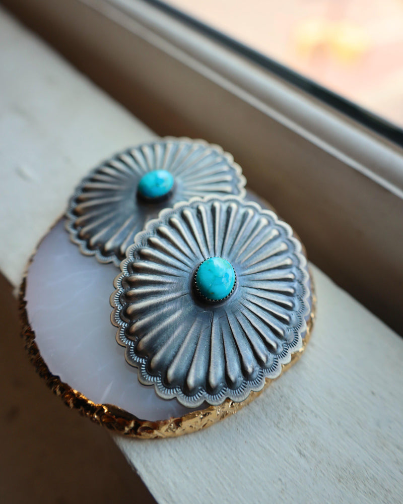 EXTRA LARGE CONCHO WITH TURQUOISE OVAL POST EARRINGS