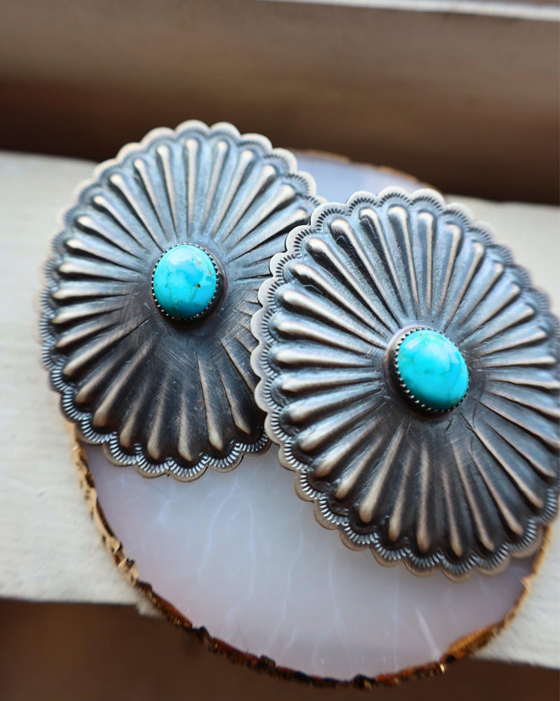 EXTRA LARGE CONCHO WITH TURQUOISE OVAL POST EARRINGS