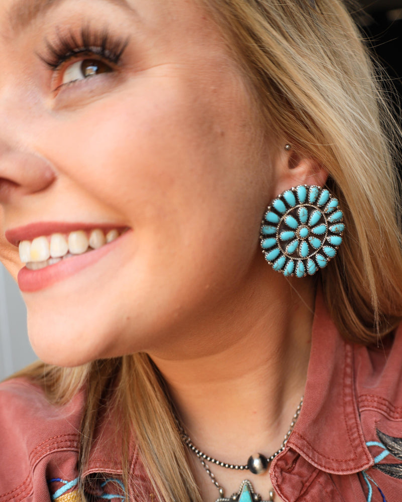 TURQUOISE ROUND MEDALLION EARRINGS