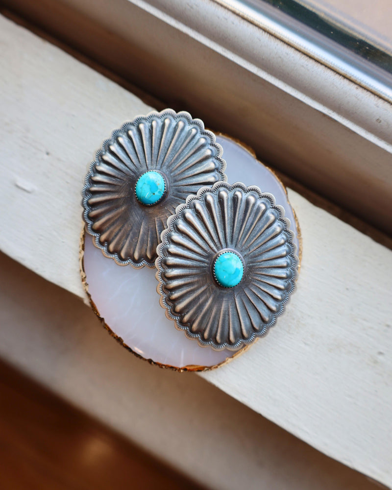 EXTRA LARGE CONCHO WITH TURQUOISE OVAL POST EARRINGS